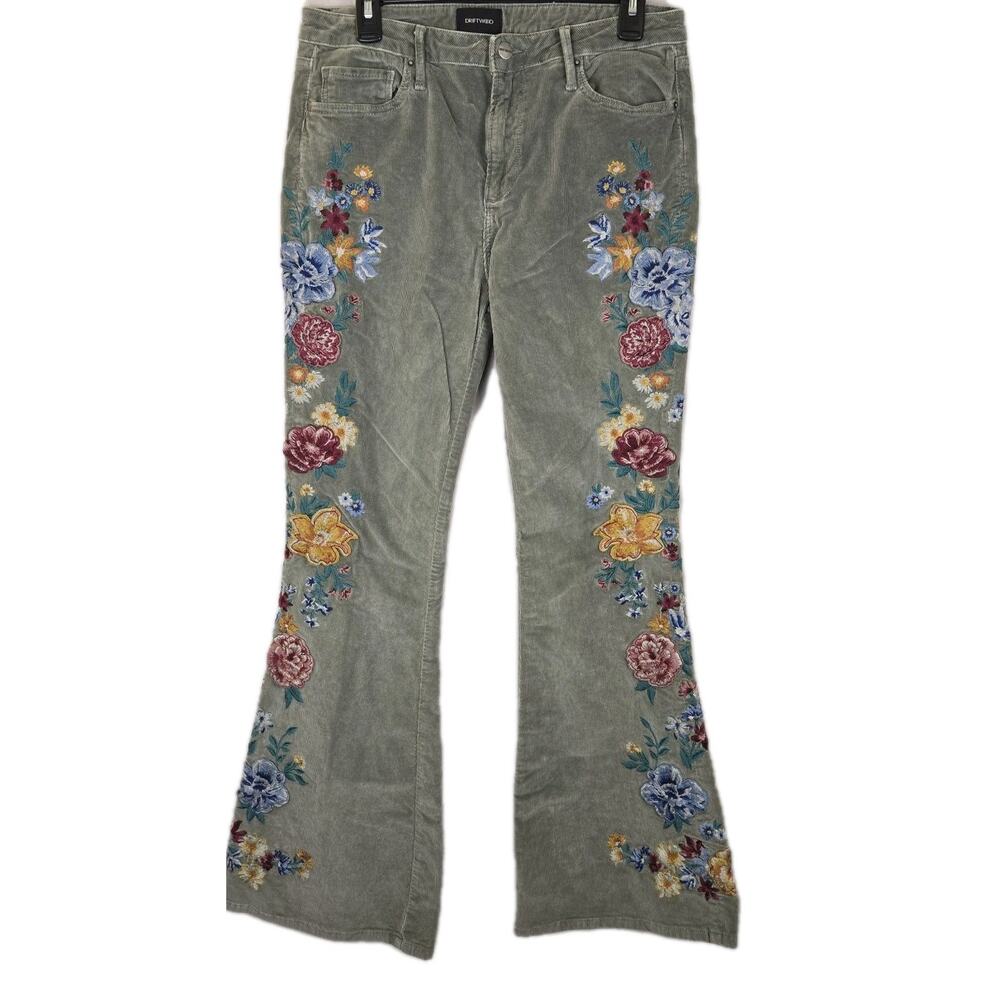 Driftwood Women's Corduroy Embroidered Farrah Flare Leg Jeans Size 30 34" Inseam - Picture 2 of 12